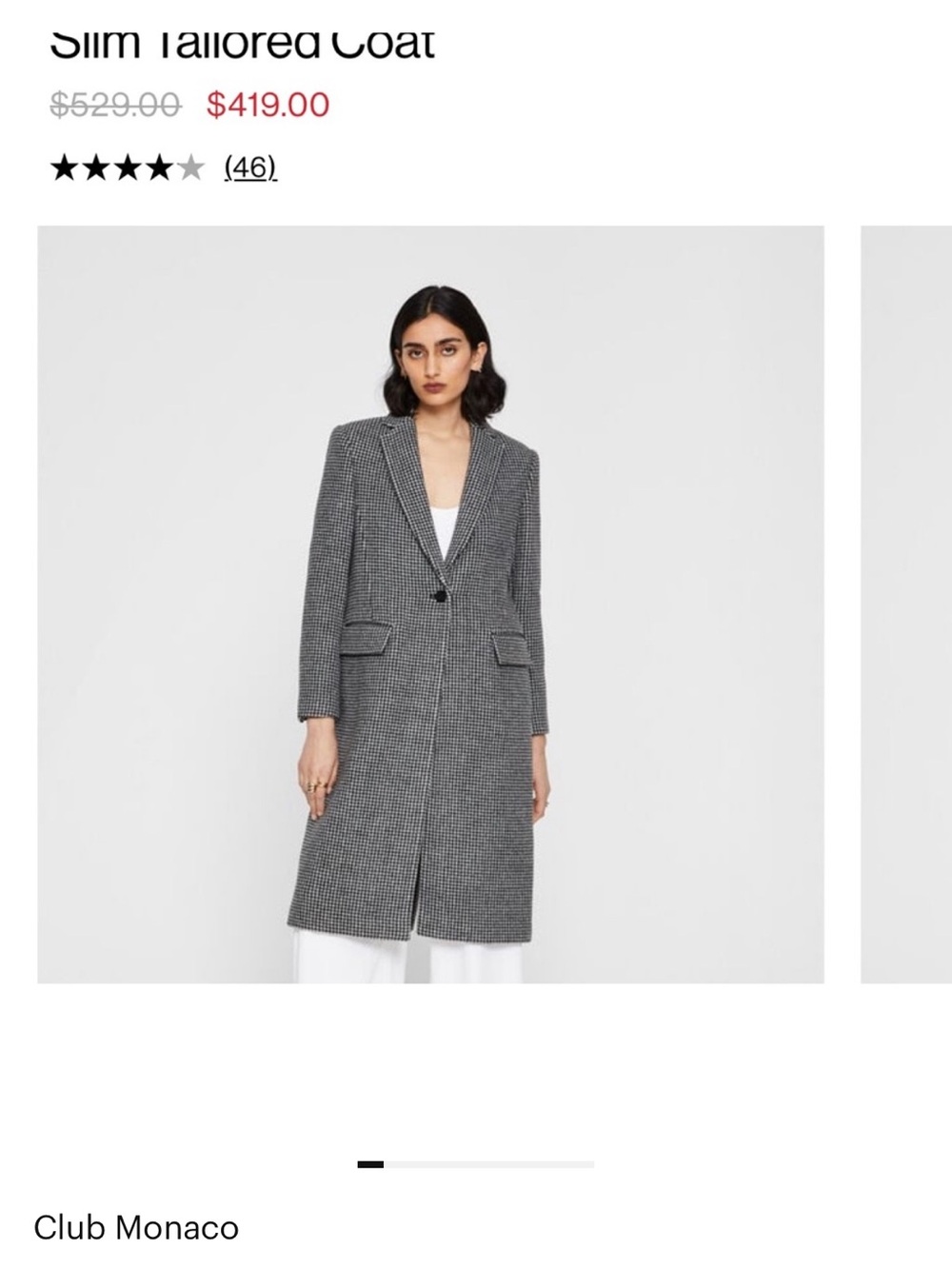 Club Monaco Gray Slim Tailored Coat